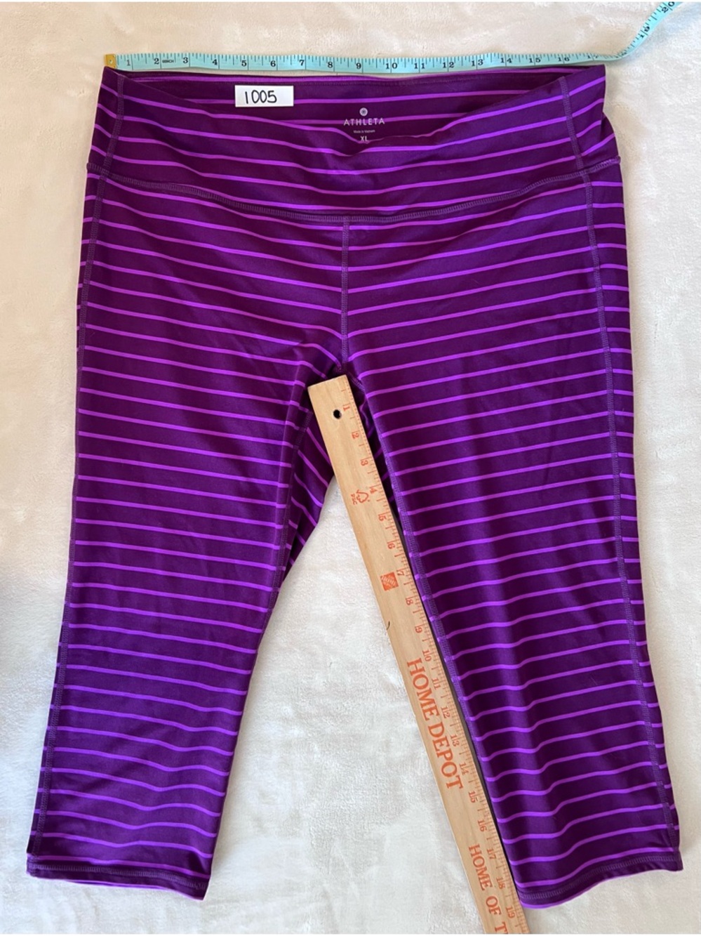 Athleta | Purple Striped Capri Leggings | Size XL | Athletic Workout Yoga